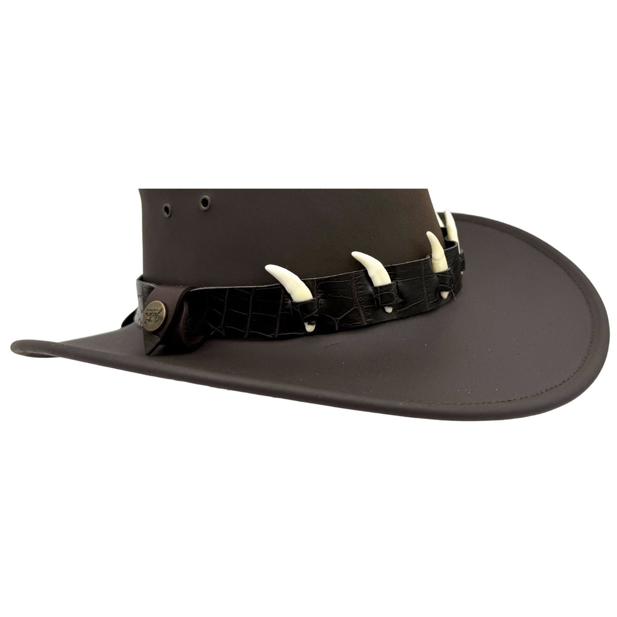Jacaru 6582 Faux Leather Hatband with 6 Mini Bones - Brown (Adjustable 75-80cm)