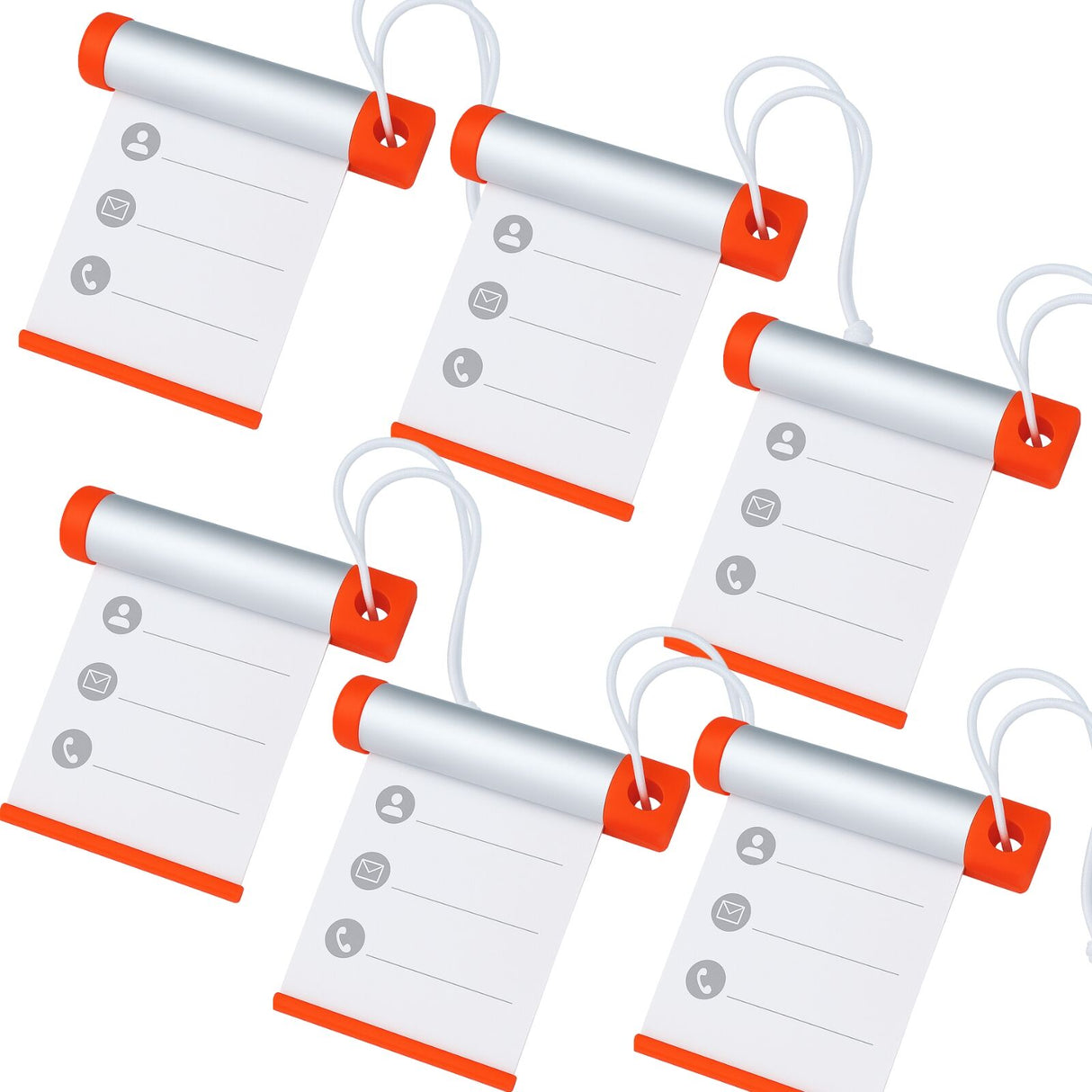 6x Funky Luggage Cylinder Tag Rollout Label for Address Details - Silver/Orange