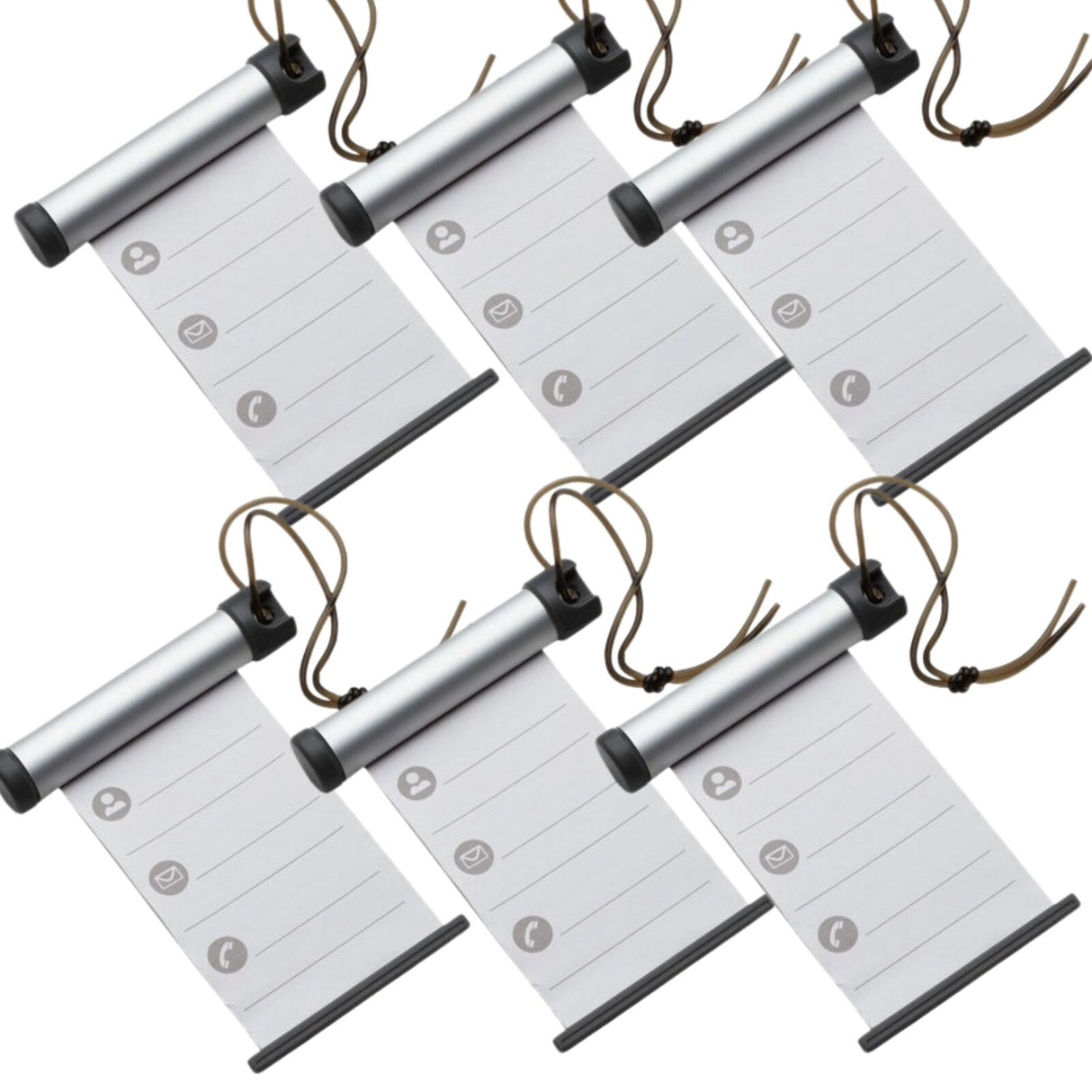 6x Funky Luggage Cylinder Tag Rollout Label for Address Details - Silver/Grey
