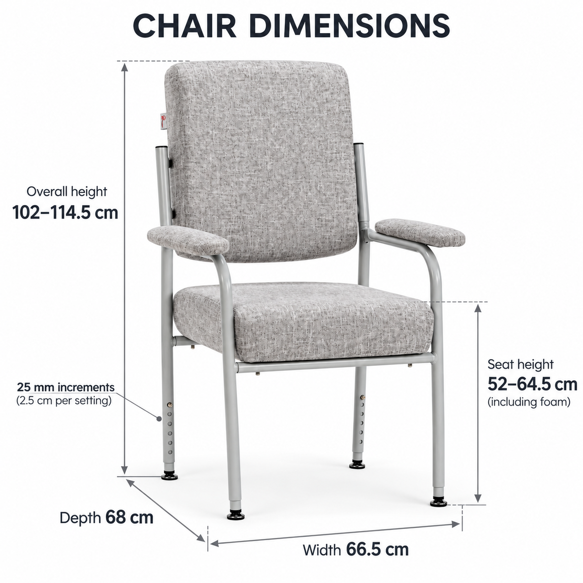 BR Home Charlie Height Adjustable Support Chair w/ Armrests Orthopaedic Utility (Mid Back)