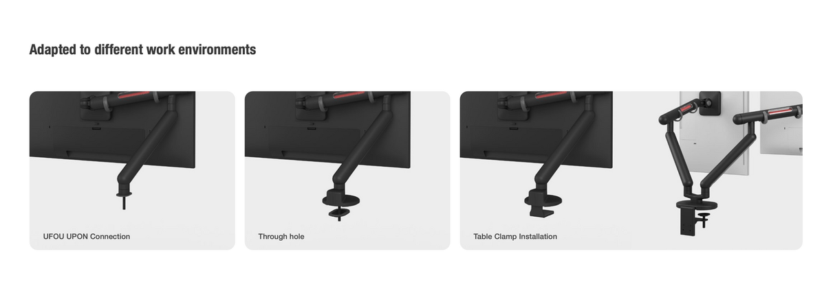 UFOU Kyber Monitor Arm Single Mount Bracket Heavy Duty with Base Clip - Black