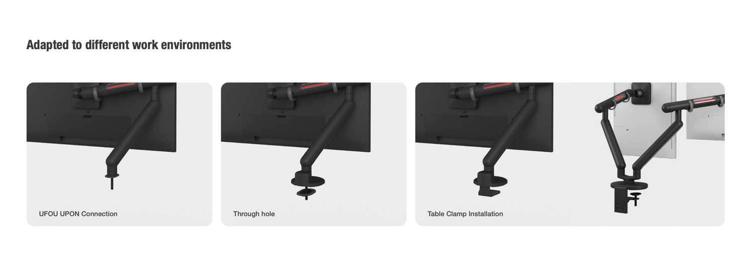 UFOU Kyber Monitor Arm Single Mount Bracket Heavy Duty with Base Clip - Black