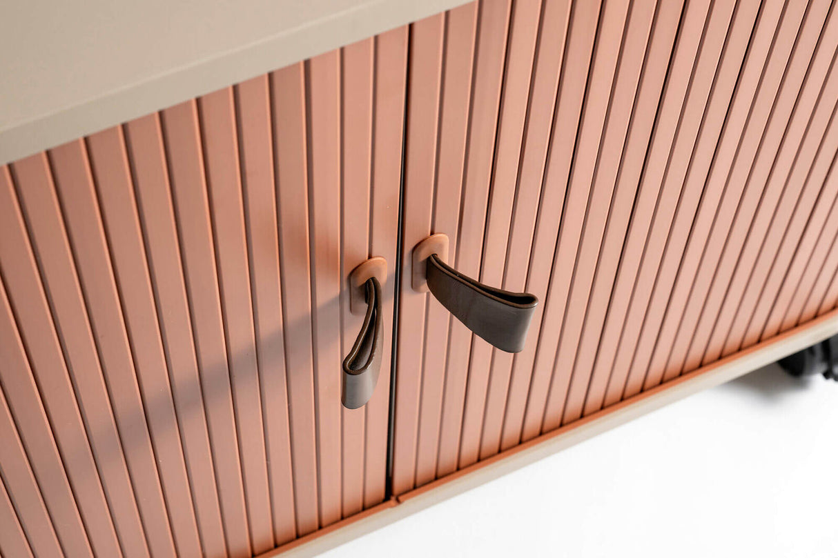 UFOU Mobile Roller Shutter Cabinet - Storage with Adjustable Shelves & Wheels - Red