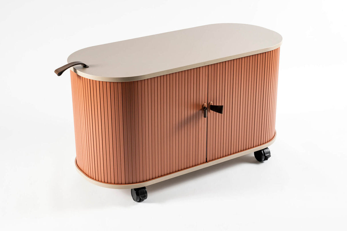 UFOU Mobile Roller Shutter Cabinet - Storage with Adjustable Shelves & Wheels - Red