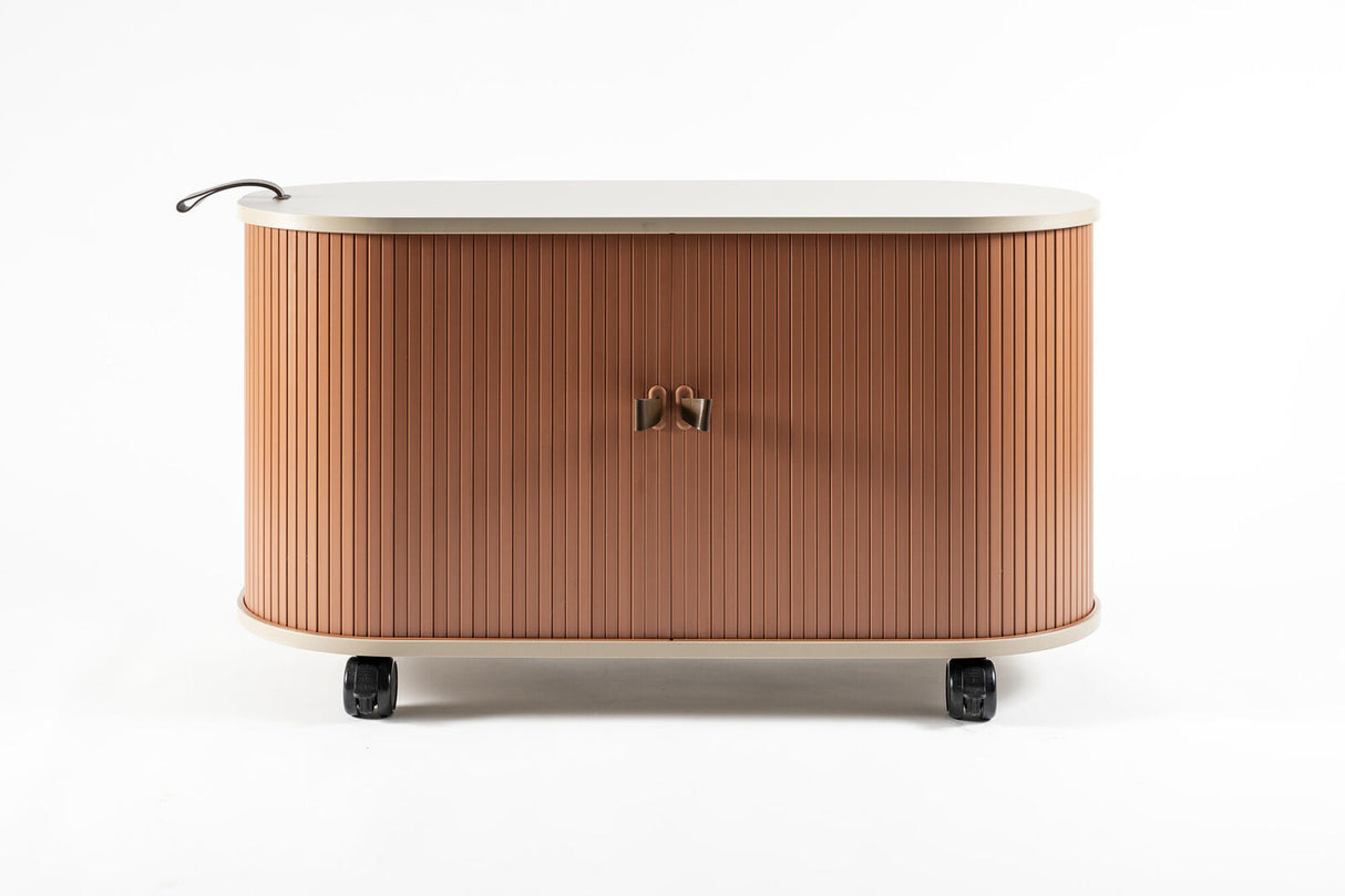 UFOU Mobile Roller Shutter Cabinet - Storage with Adjustable Shelves & Wheels - Red