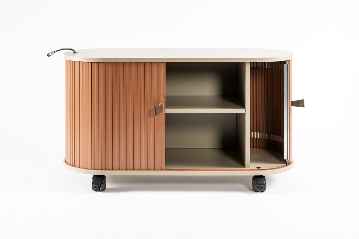 UFOU Mobile Roller Shutter Cabinet - Storage with Adjustable Shelves & Wheels - Red