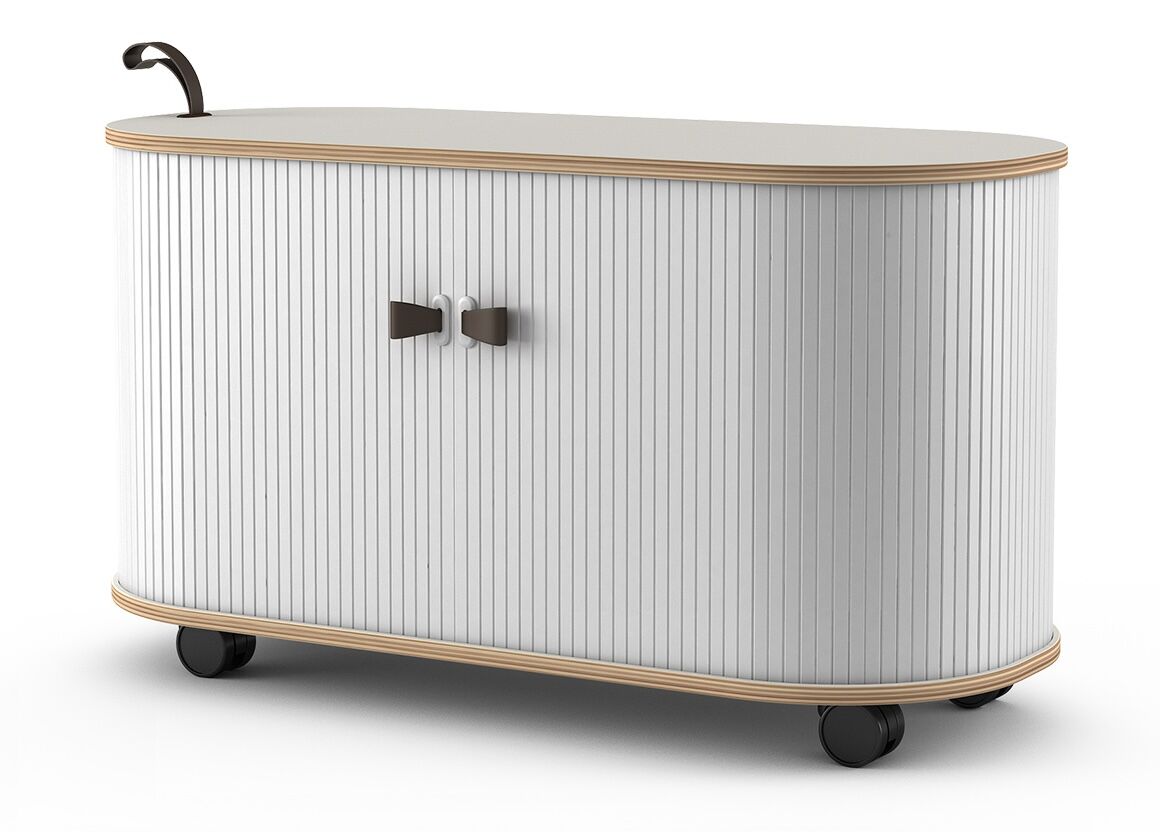 UFOU Mobile Roller Shutter Cabinet - Storage with Adjustable Shelves & Wheels - White