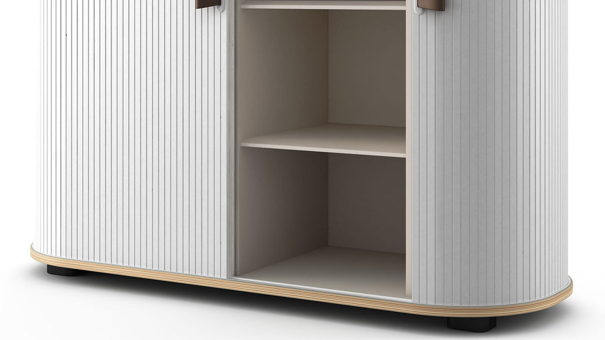 UFOU Mobile Roller Shutter Cabinet - Storage with Adjustable Shelves & Wheels - White