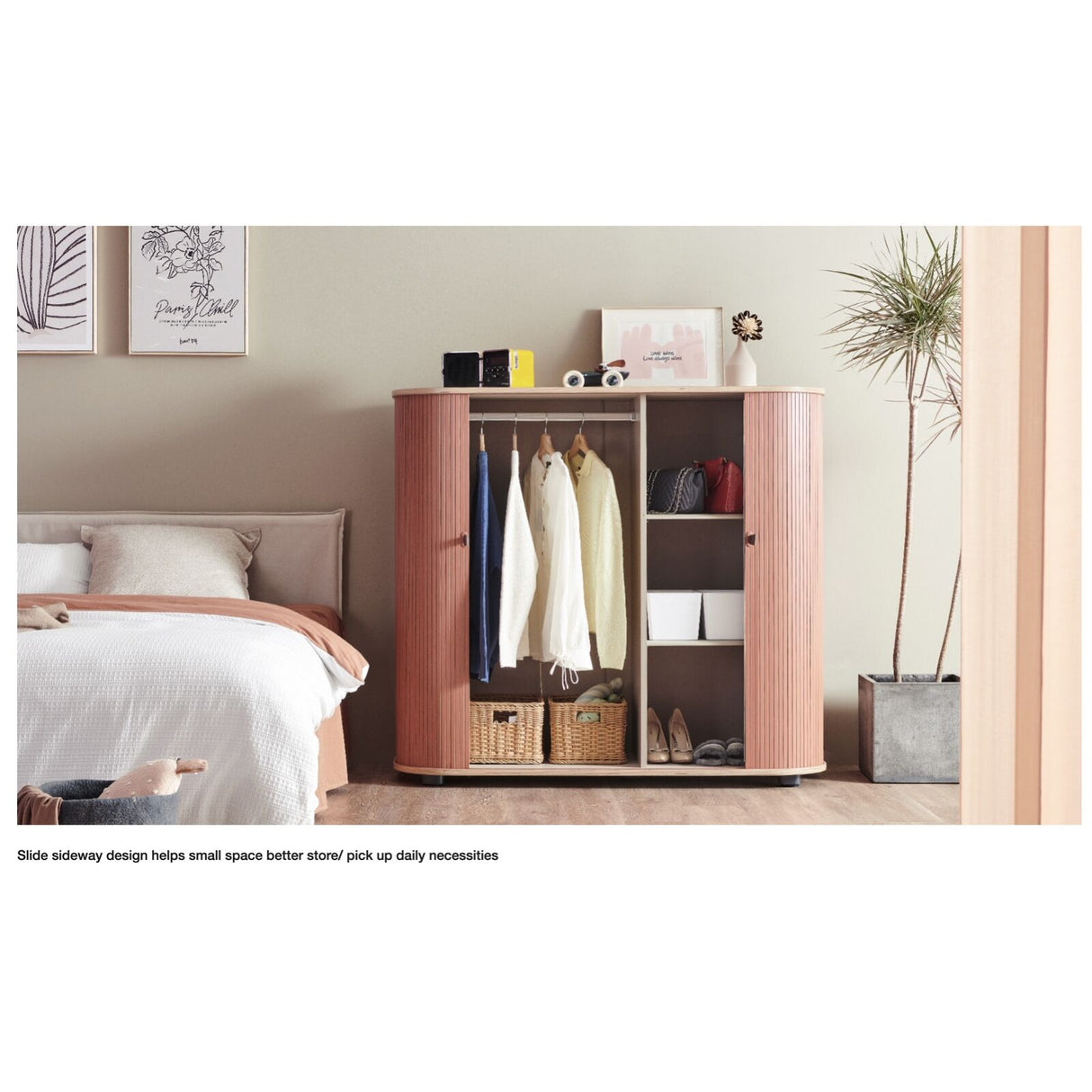 UFOU Mobile Roller Shutter Cabinet - Storage with Adjustable Shelves & Wheels - Brown