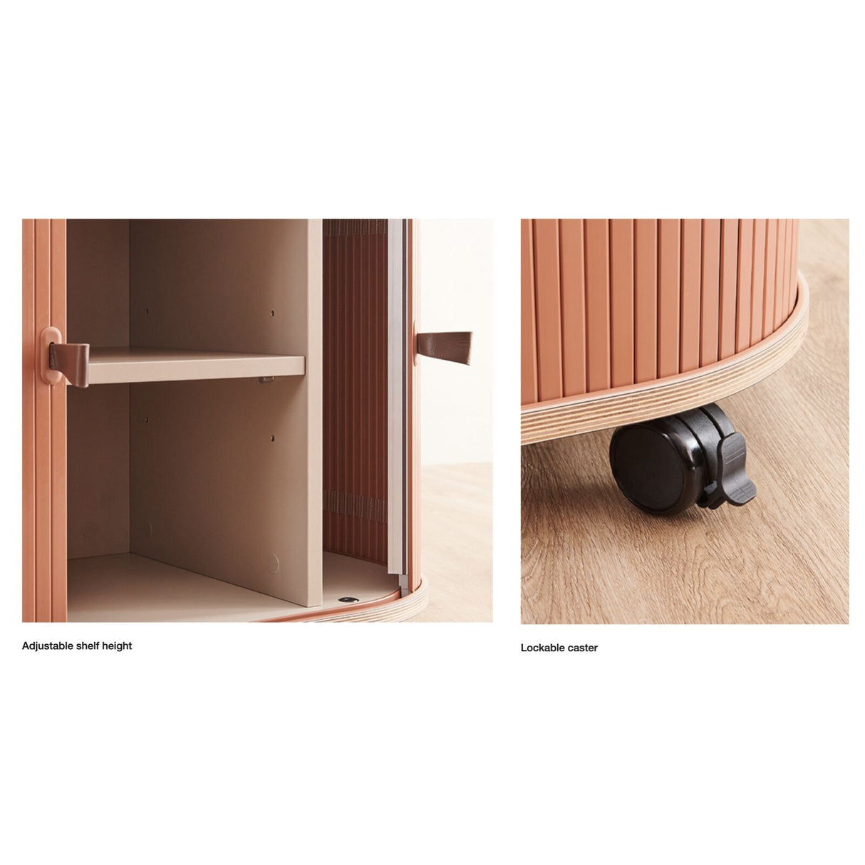 UFOU Mobile Roller Shutter Cabinet - Storage with Adjustable Shelves & Wheels - Brown