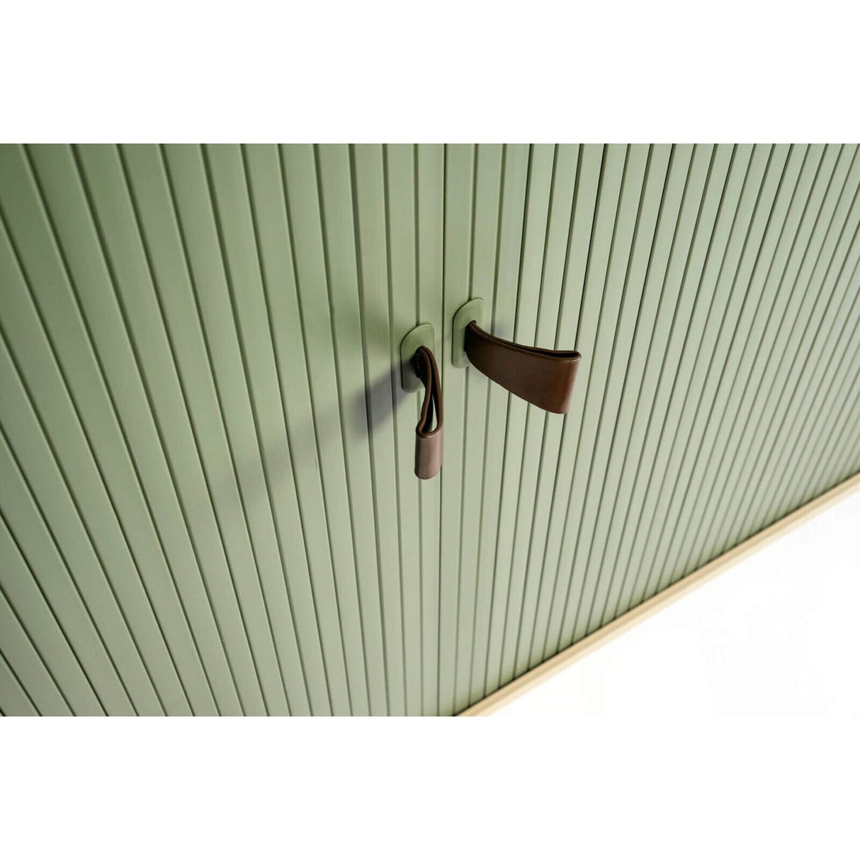 UFOU Mobile Roller Shutter Cabinet - Storage with Adjustable Shelves & Wheels - Light Green
