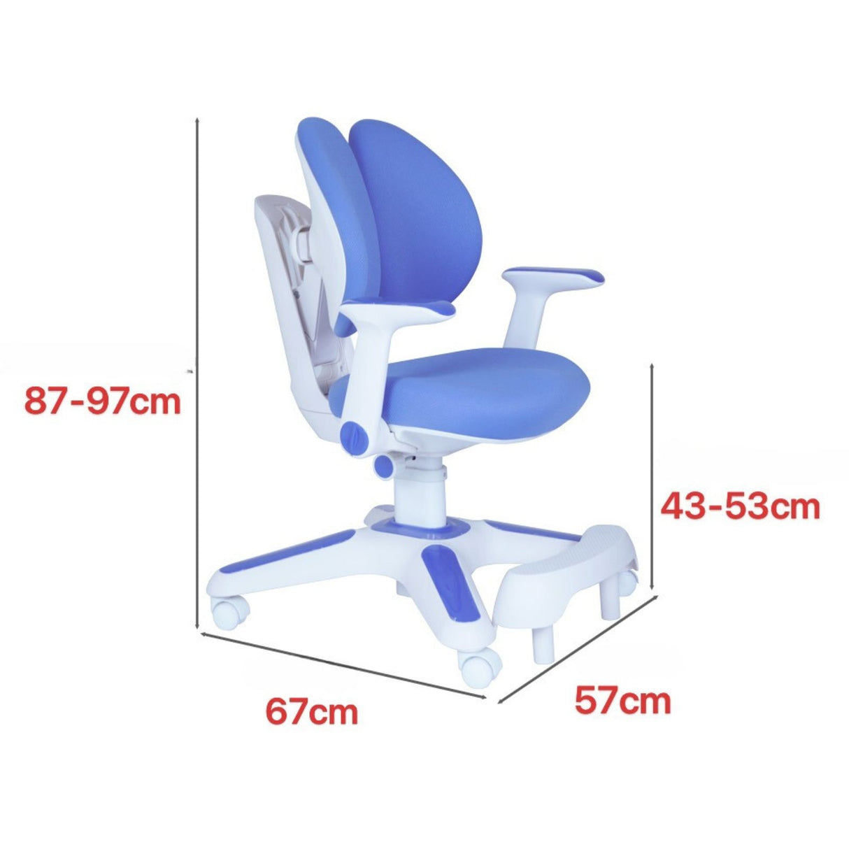 4x Ergonomic Study Chairs for Kids - Height Adjustable - Blue