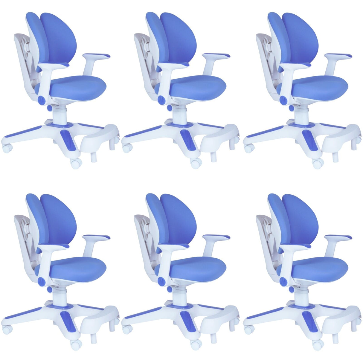 6x Ergonomic Study Chairs for Kids - Height Adjustable - Blue