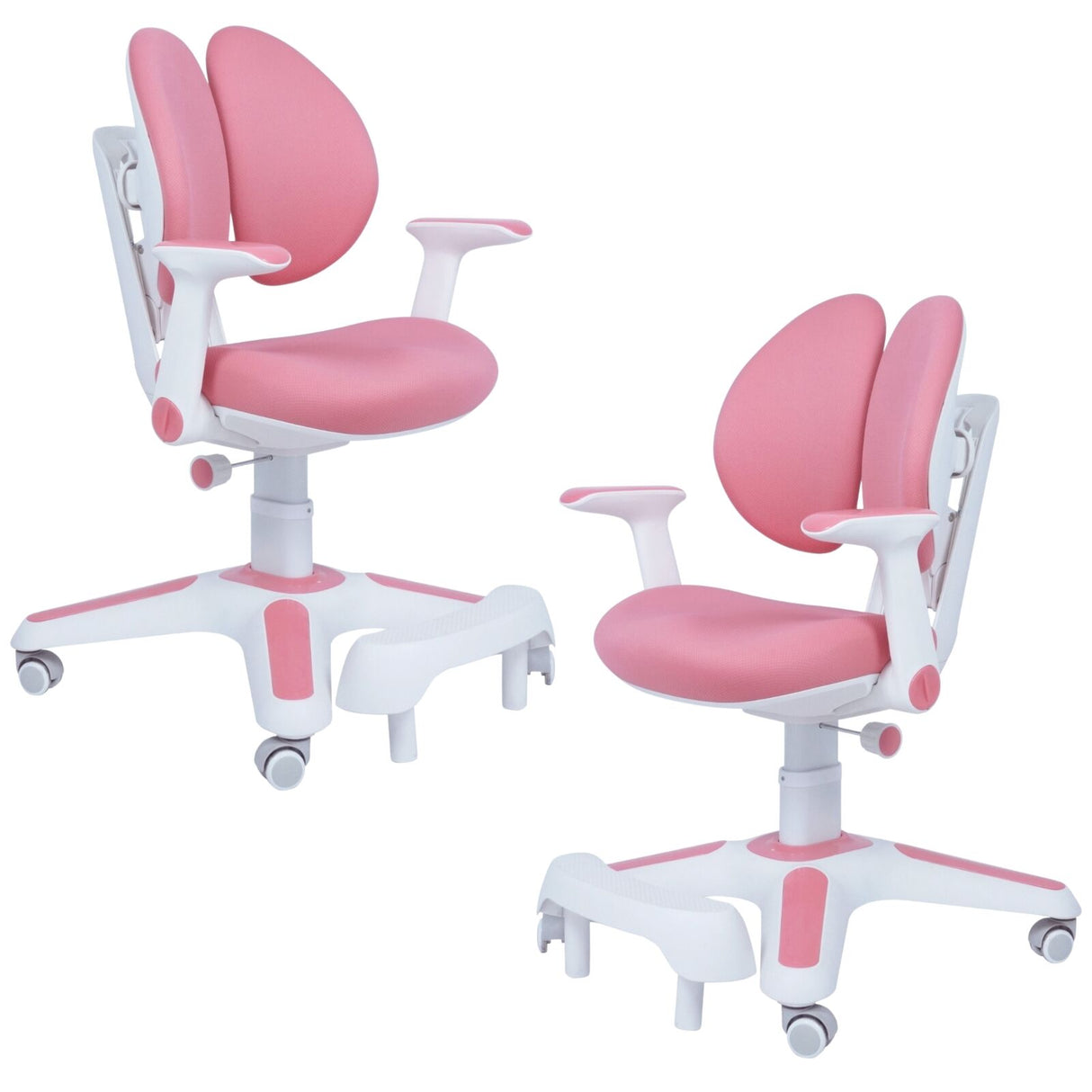 2x Ergonomic Study Chairs for Kids - Height Adjustable - Pink
