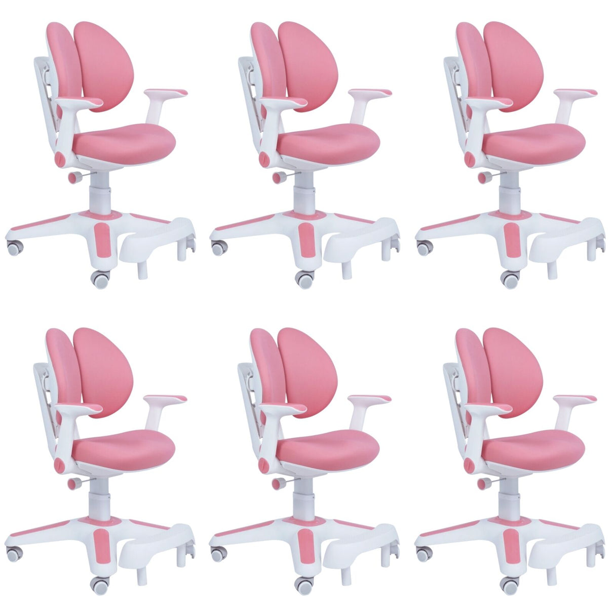 6x Ergonomic Study Chairs for Kids - Height Adjustable - Pink