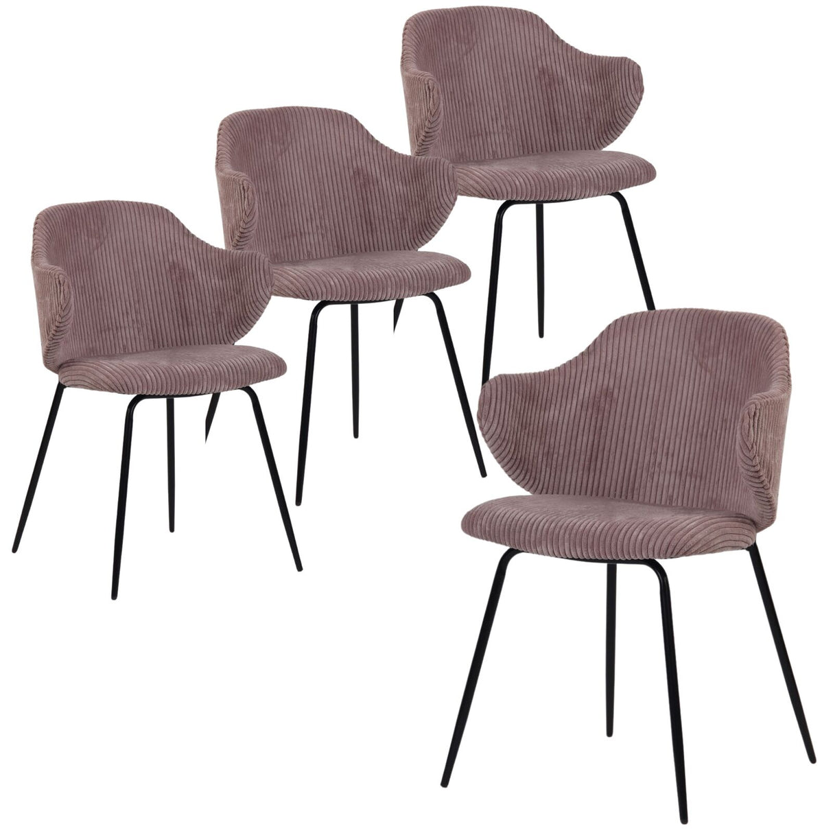 Set of 4 Corduroy Dining Chairs - Pink