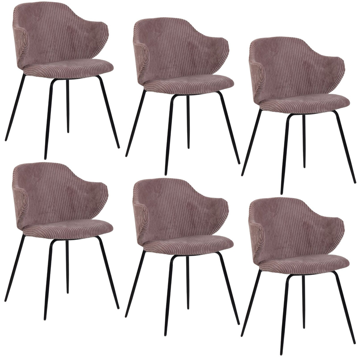 Set of 6 Corduroy Dining Chairs - Pink