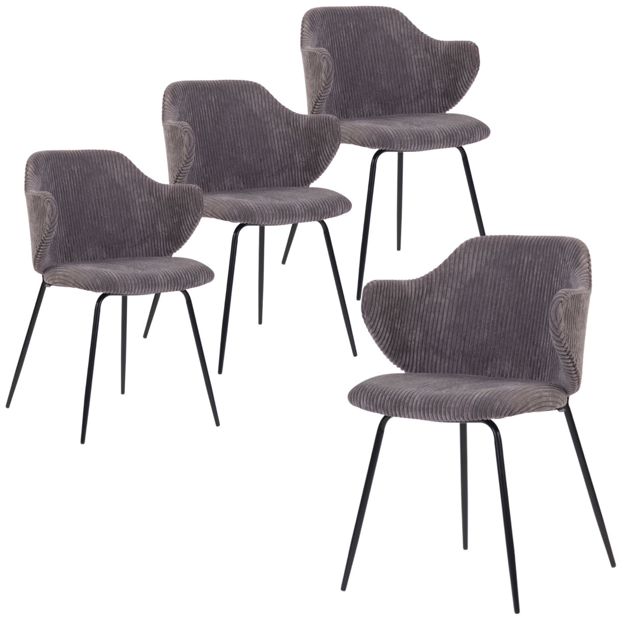Set of 4 Corduroy Dining Chairs - Dark Grey