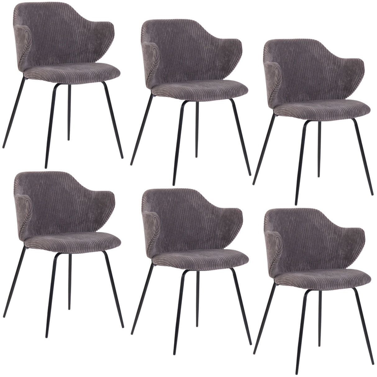 Set of 6 Corduroy Dining Chairs - Dark Grey