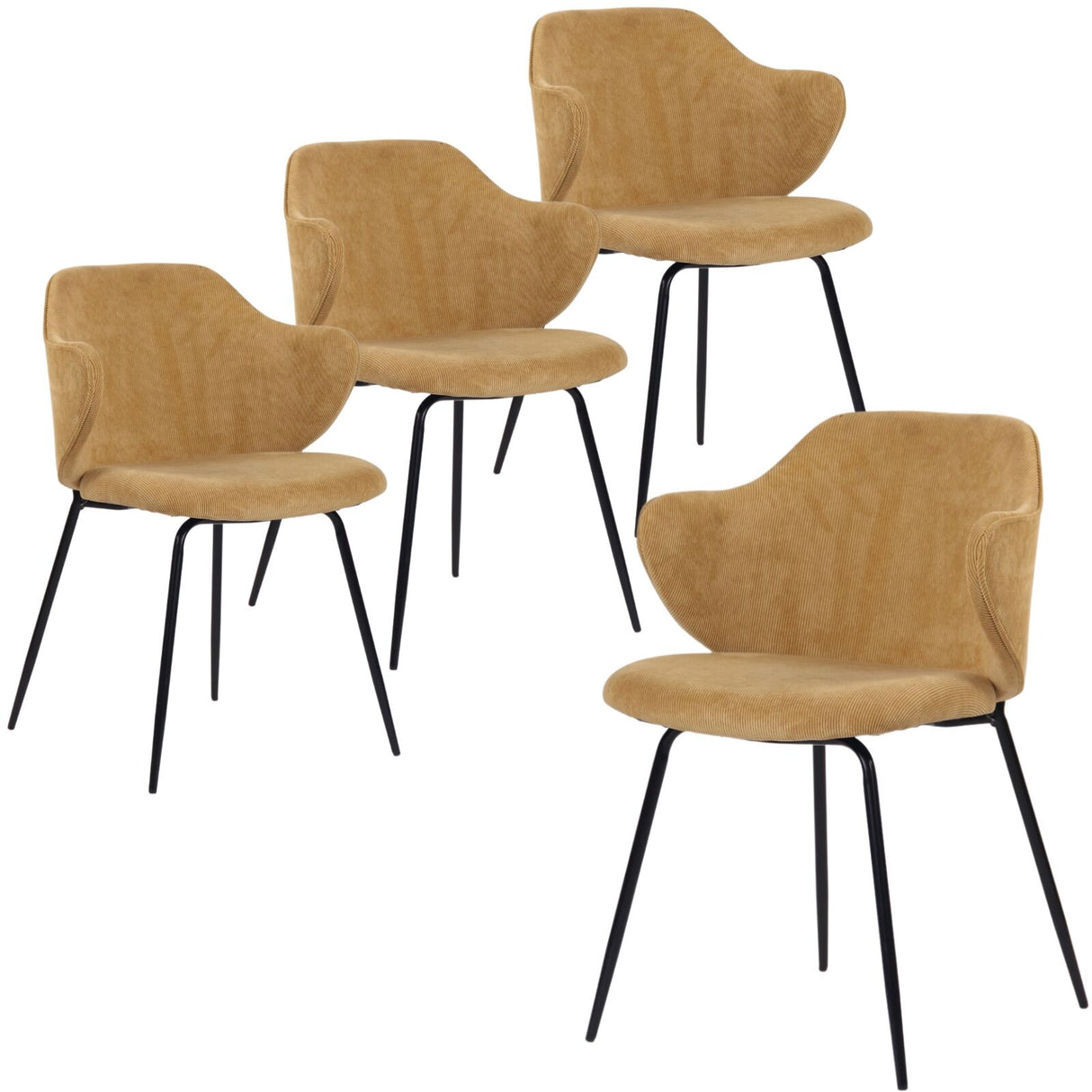 Set of 4 Corduroy Dining Chairs - Mustard Yellow