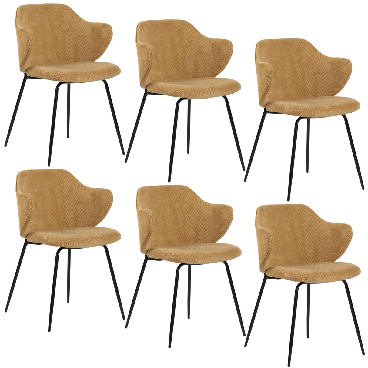 Set of 6 Corduroy Dining Chairs - Mustard Yellow
