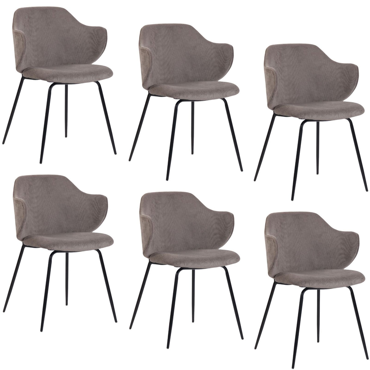 Set of 6 Corduroy Dining Chairs - Grey