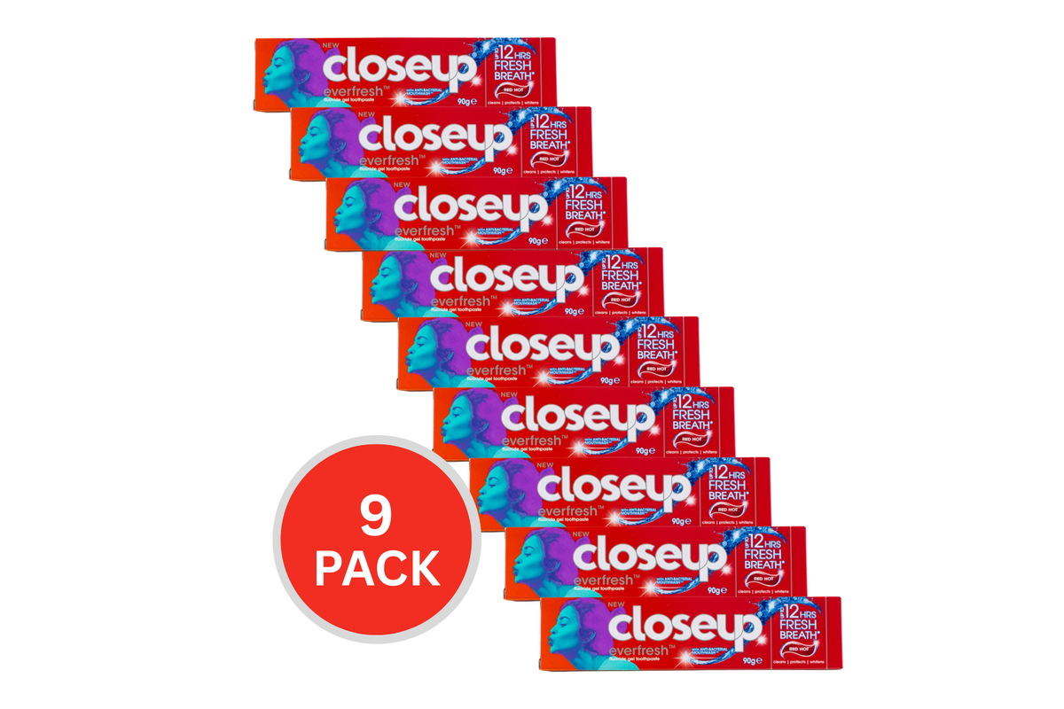 9x Closeup Toothpaste Everfresh Red Hot 90g Bulk Pack