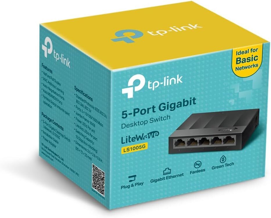 TP-Link LS1005G 5-Port Gigabit Desktop Network Switch Plug and Play in Black