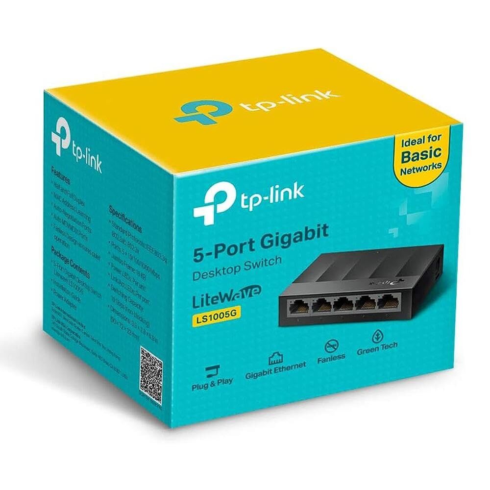 TP-Link LS1005G 5-Port Gigabit Desktop Network Switch Plug and Play in Black