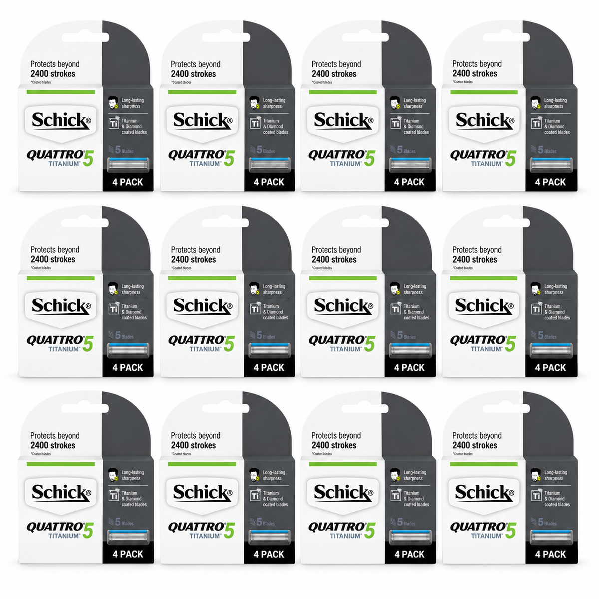 12x Schick 4pk Quattro 5 Titanium Refill Razor Blades