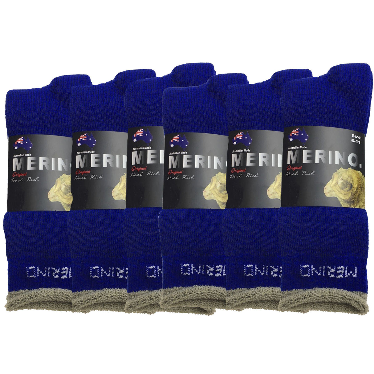 6 Pairs MERINO WOOL SOCKS Mens Heavy Duty Premium Thick Work Socks Cushion in Blue