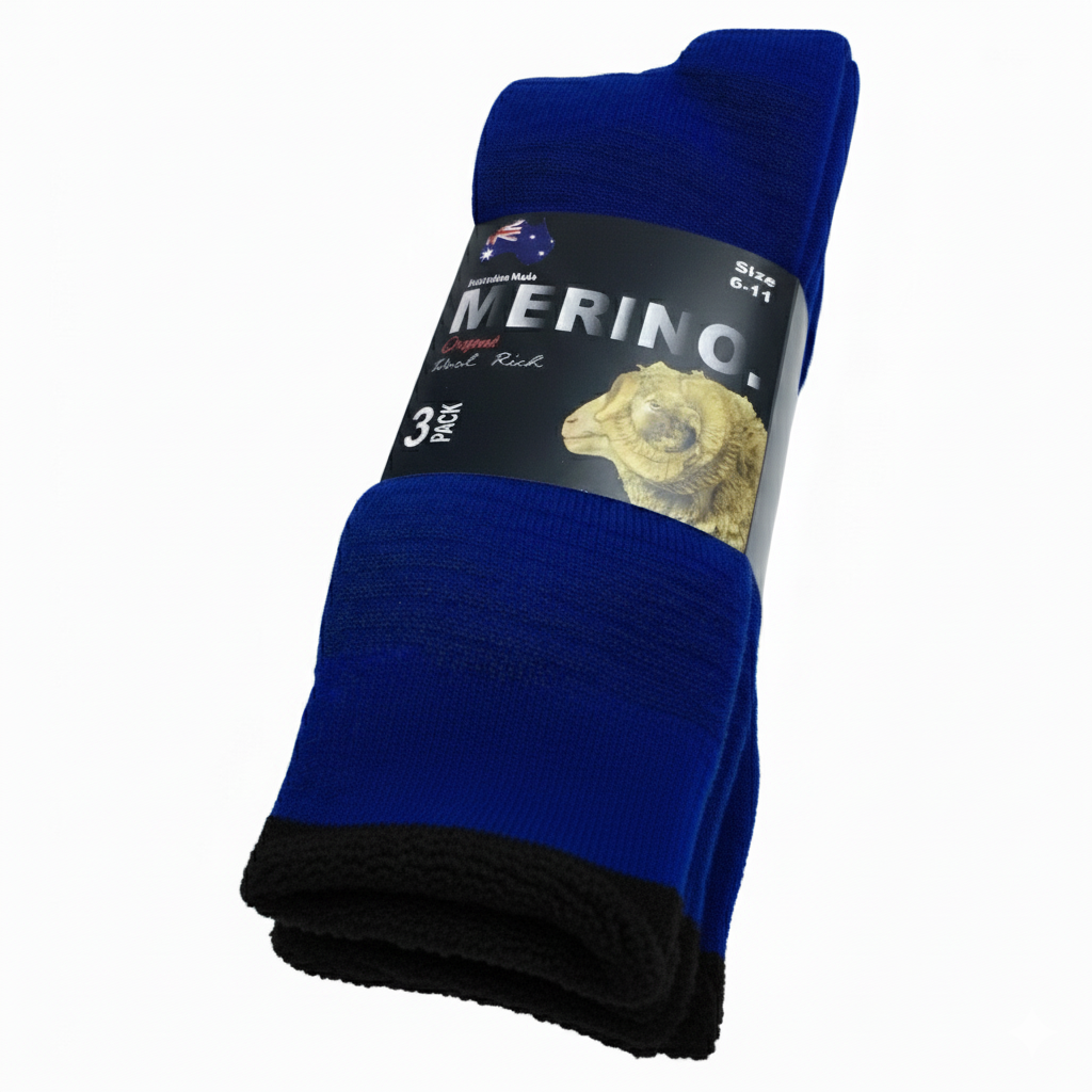6 Pairs MERINO WOOL SOCKS Mens Heavy Duty Premium Thick Work Socks Cushion in Blue