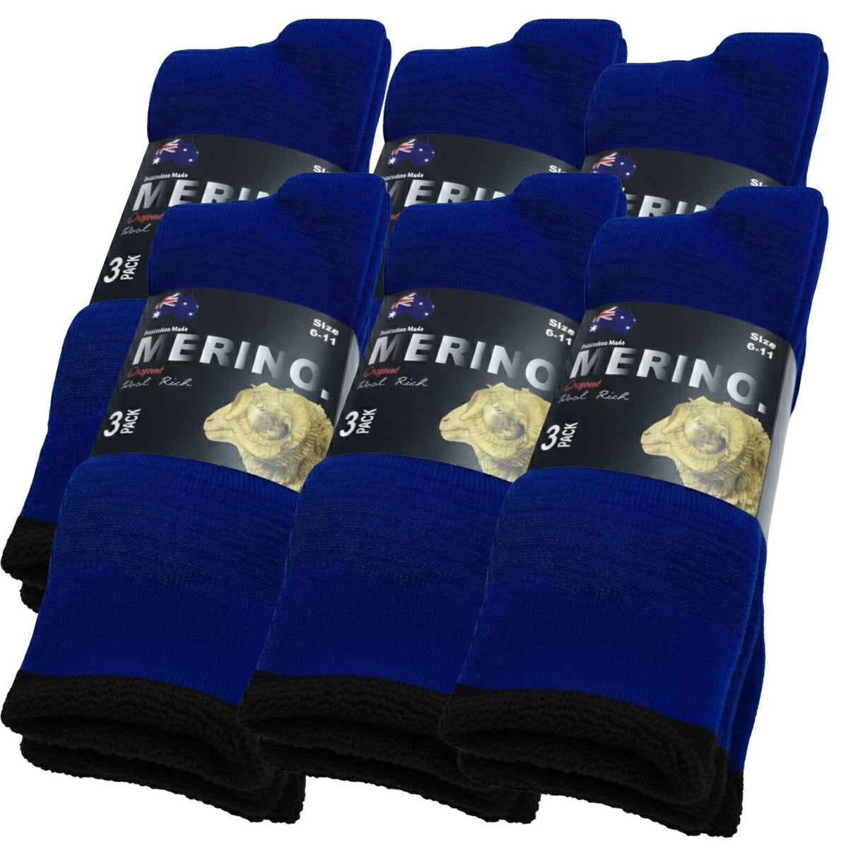 6 Pairs MERINO WOOL SOCKS Mens Heavy Duty Premium Thick Work Socks Cushion in Blue