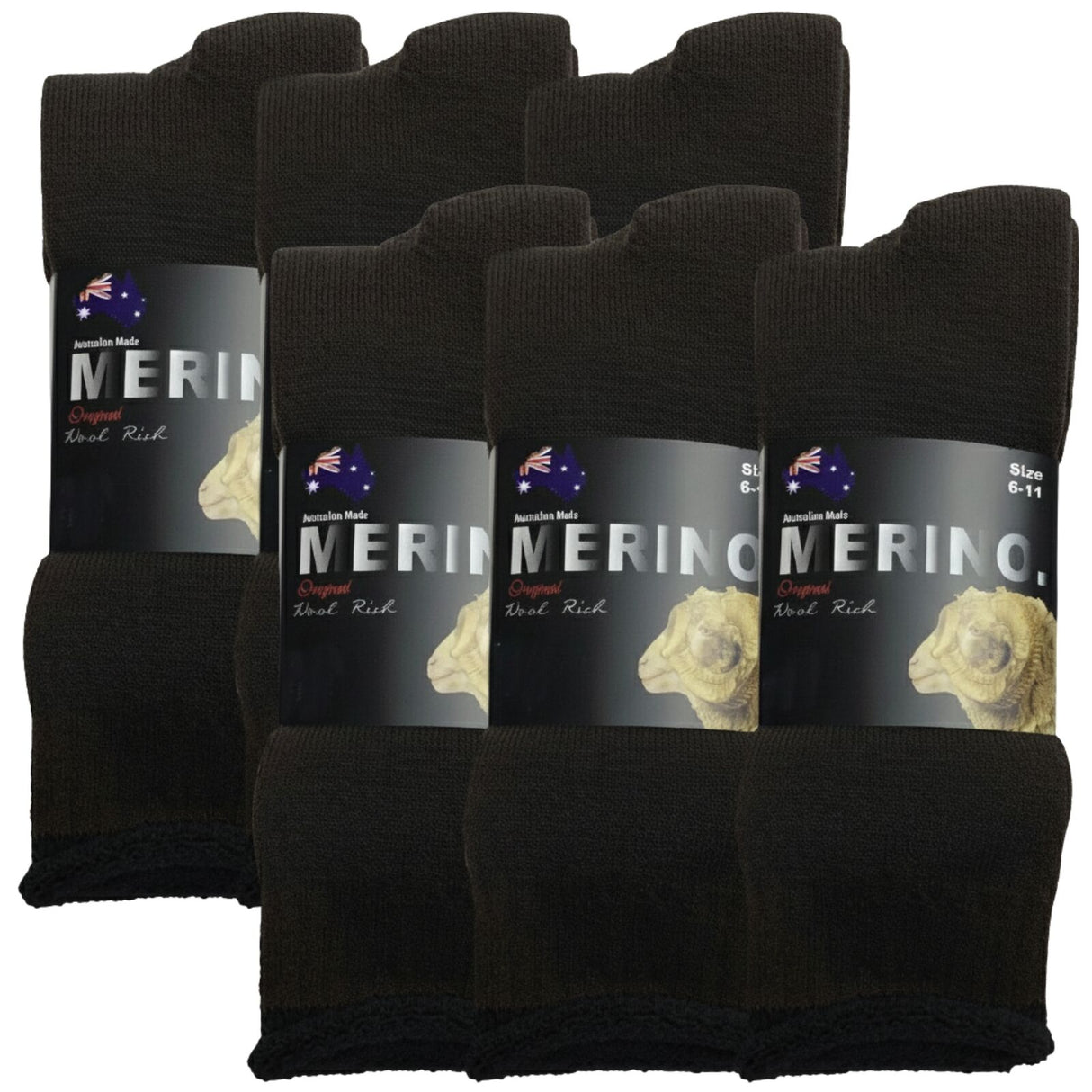 6 Pairs MERINO WOOL SOCKS Mens Heavy Duty Premium Thick Work Socks Cushion in Brown