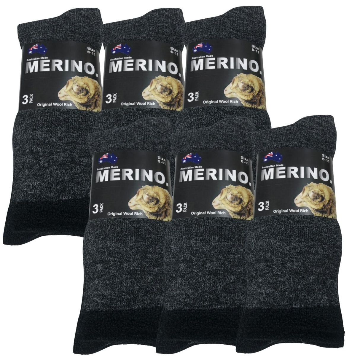 6 Pairs MERINO WOOL SOCKS Mens Heavy Duty Premium Thick Work Socks Cushion in Charcoal