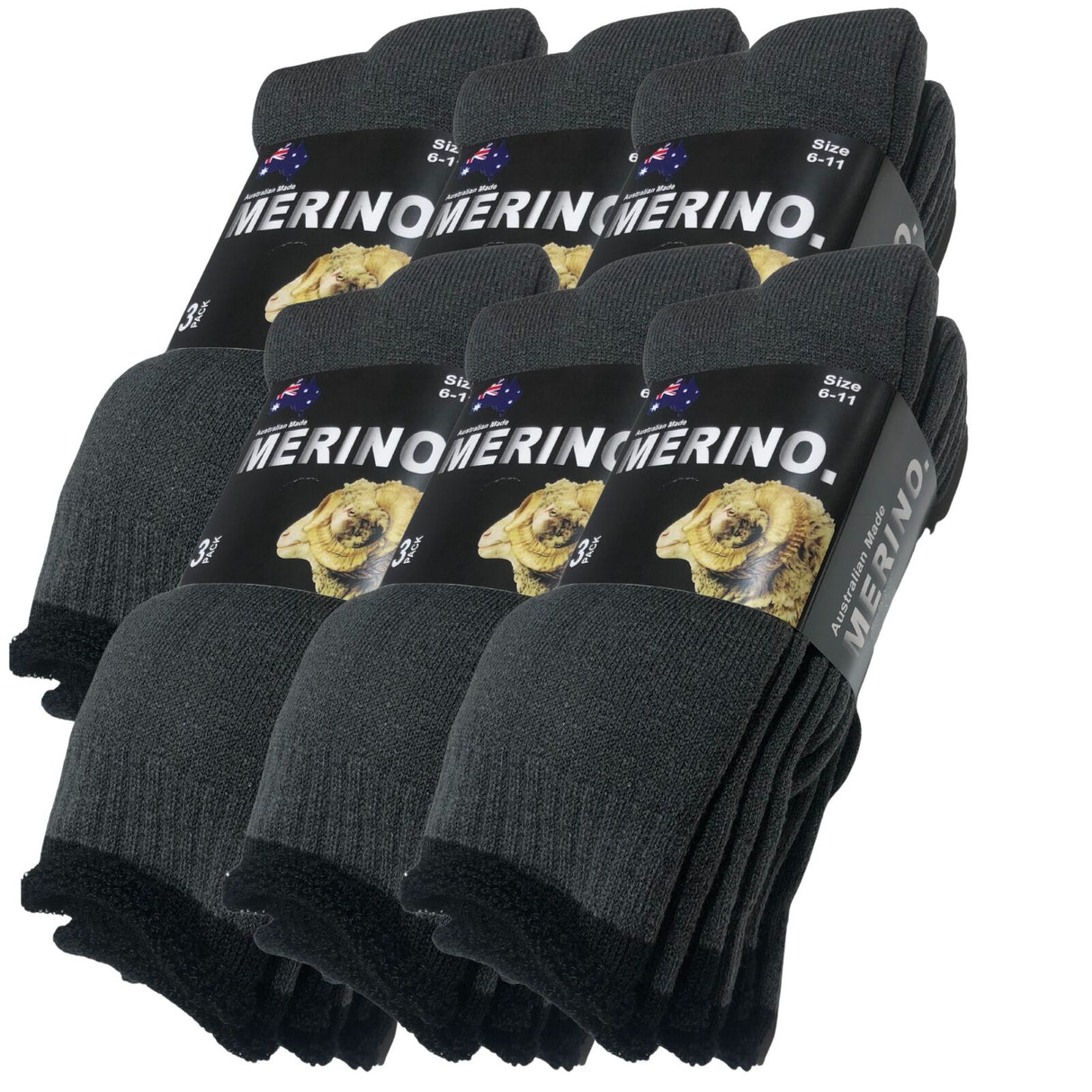 6 Pairs MERINO WOOL SOCKS Mens Heavy Duty Premium Thick Work Socks Cushion in Dark Grey