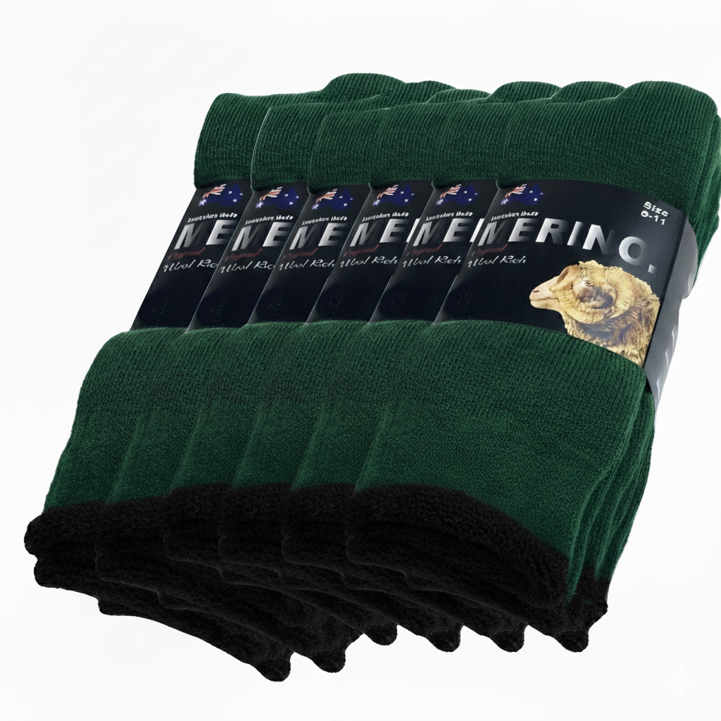 6 Pairs MERINO WOOL SOCKS Mens Heavy Duty Premium Thick Work Socks Cushion in Green