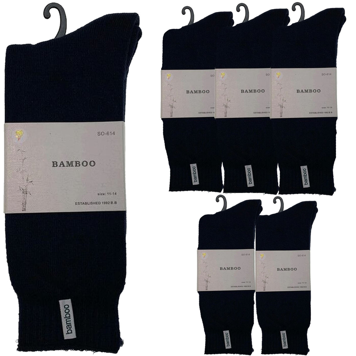 6 Pairs Premium Bamboo Thick Socks Pack - Navy Blue (Mens Heavy Duty Work Socks w/ Cushion)