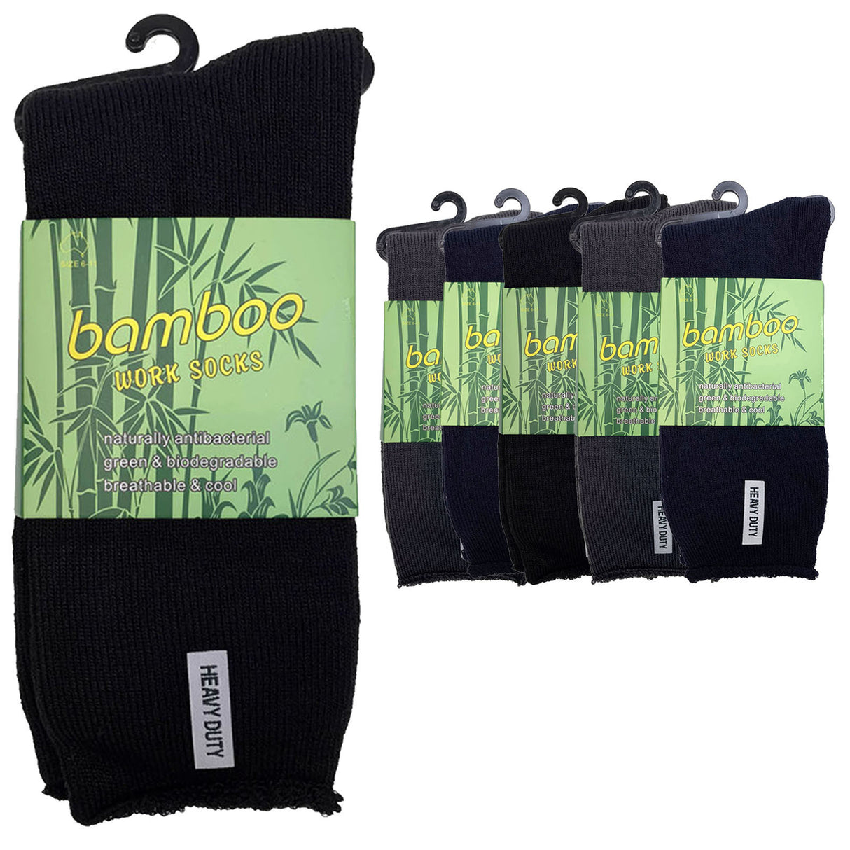 6 Pairs PREMIUM BAMBOO SOCKS Mens Heavy Duty Thick Work Socks Cushion BULK - Assorted Colour Pack