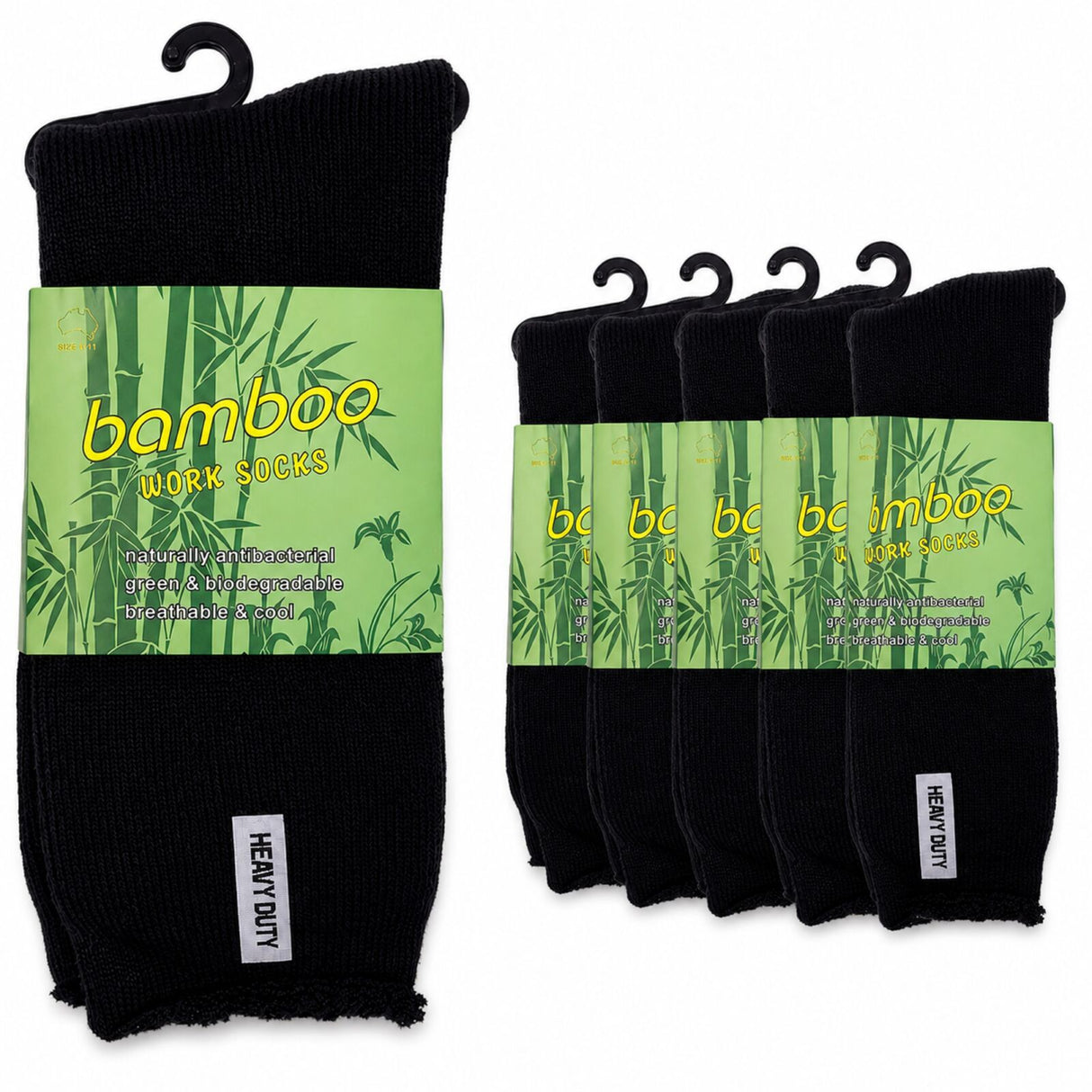 6 Pairs Premium Bamboo Works Socks - Black (Mens Heavy Duty Thick Socks w/ Cushion & Anti-Odour)