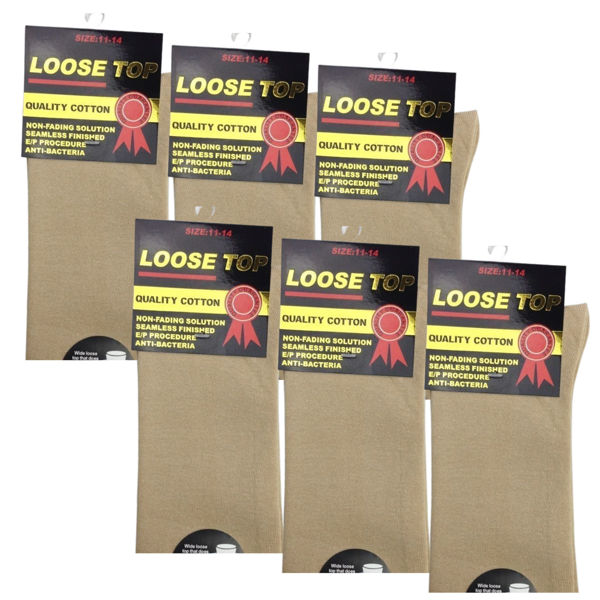 6x Pairs Beige Cotton Rich Loose Top Socks Bulk Pack (Comfort Diabetic Circulation)