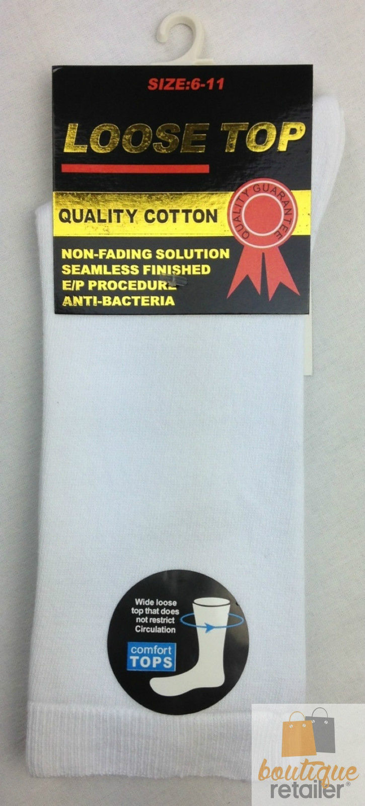 6x Pairs White Cotton Rich Loose Top Socks Bulk Pack (Comfort Diabetic Circulation)