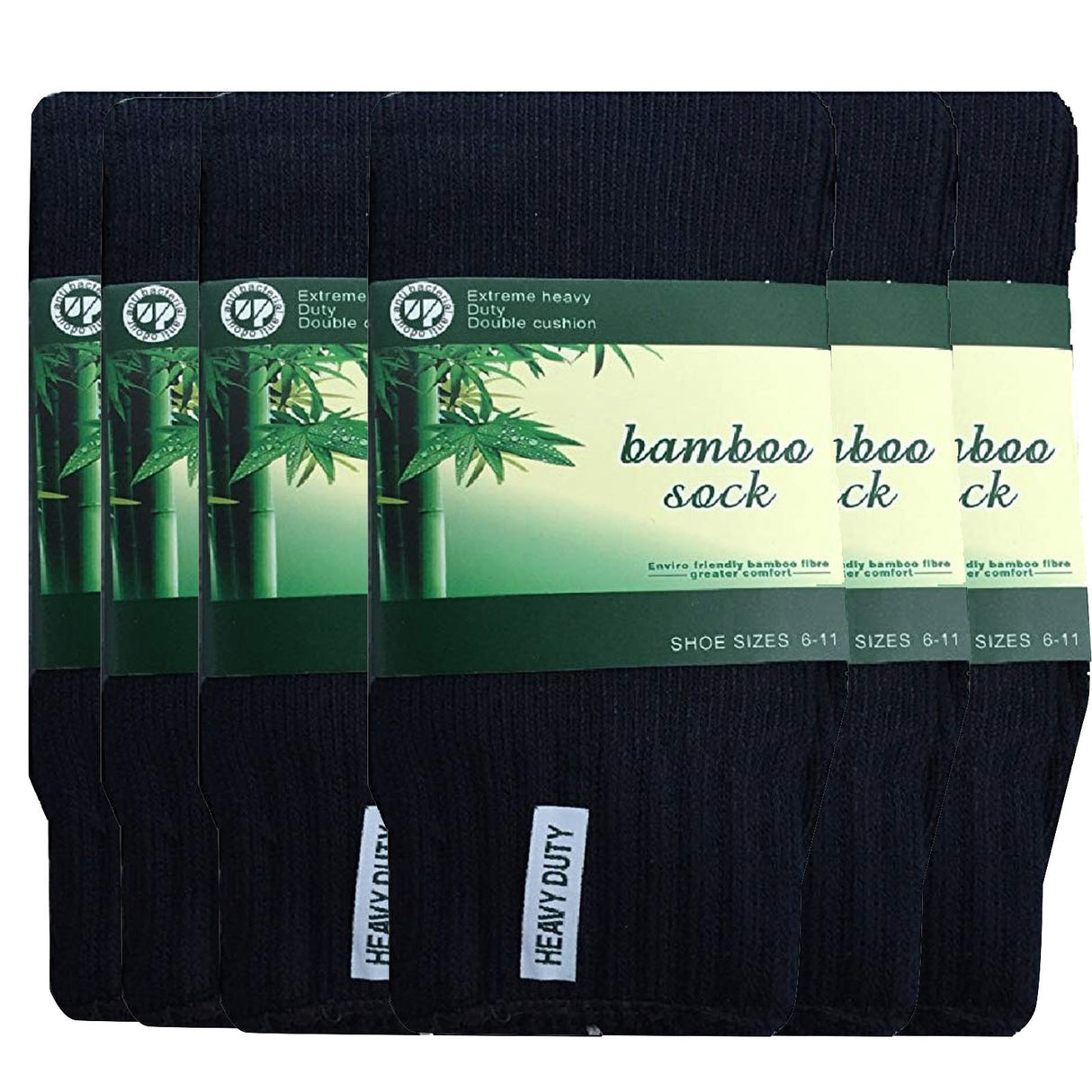 6 Pairs Bamboo Work Socks Bulk Pack - Navy Blue (Mens Heavy Duty Thick Socks w/ Cushion)