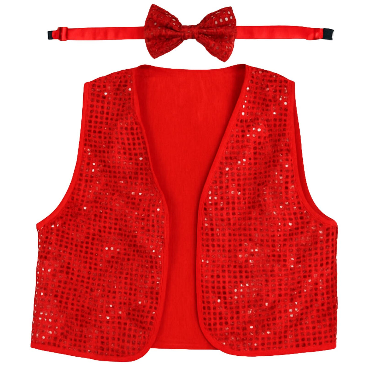 6x Adult Unisex SEQUIN BOW TIE & VEST Dance Costume Party Sparkle Set in Red