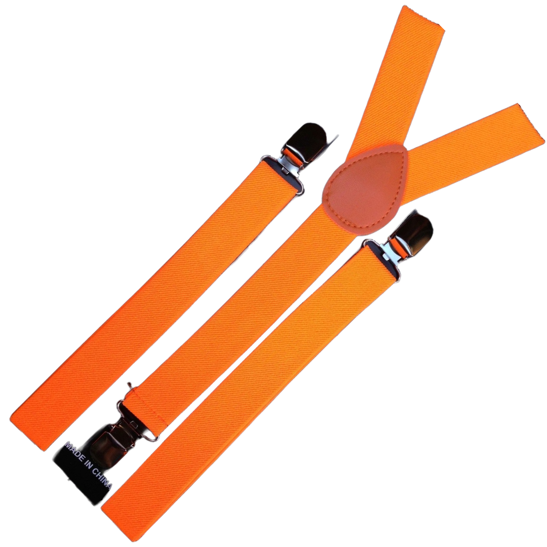 6x Fluro Orange Slim Suspenders Bulk Pack - Strong Adjustable Clip On Braces for Weddings/Formals