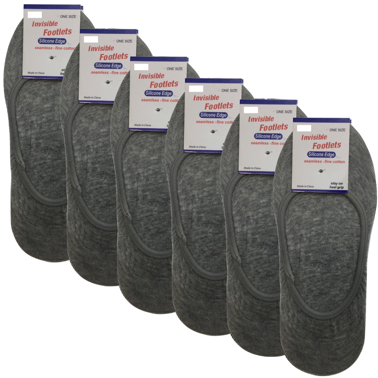 6 Pairs No Show Cotton Socks Pack - Grey (Non Slip Low Cut Invisible Footlet Socks)