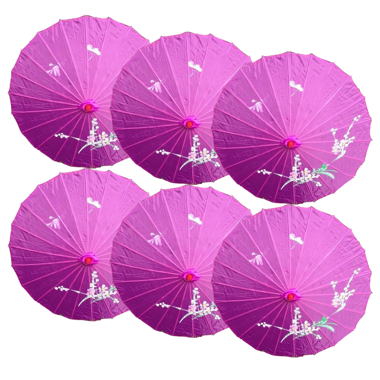 6x PARASOL UMBRELLA Chinese Japanese Bamboo Flower Pattern 80cm Large BULK - Assorted Colour Pack