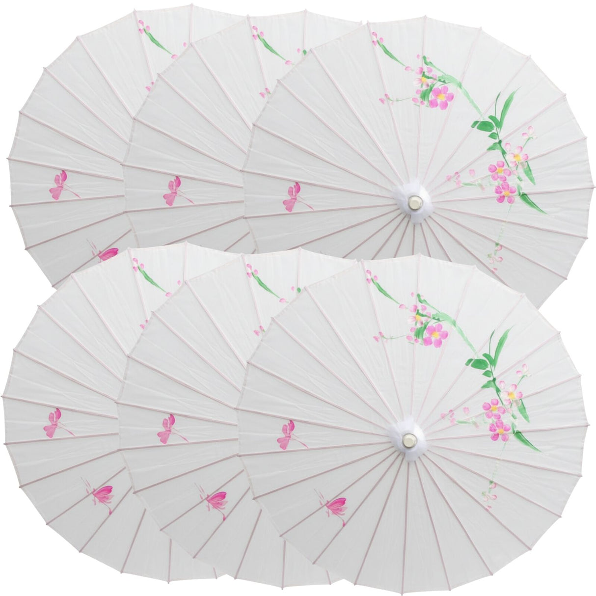 6x PARASOL UMBRELLA Chinese Japanese Bamboo Flower Pattern 80cm Large BULK - White