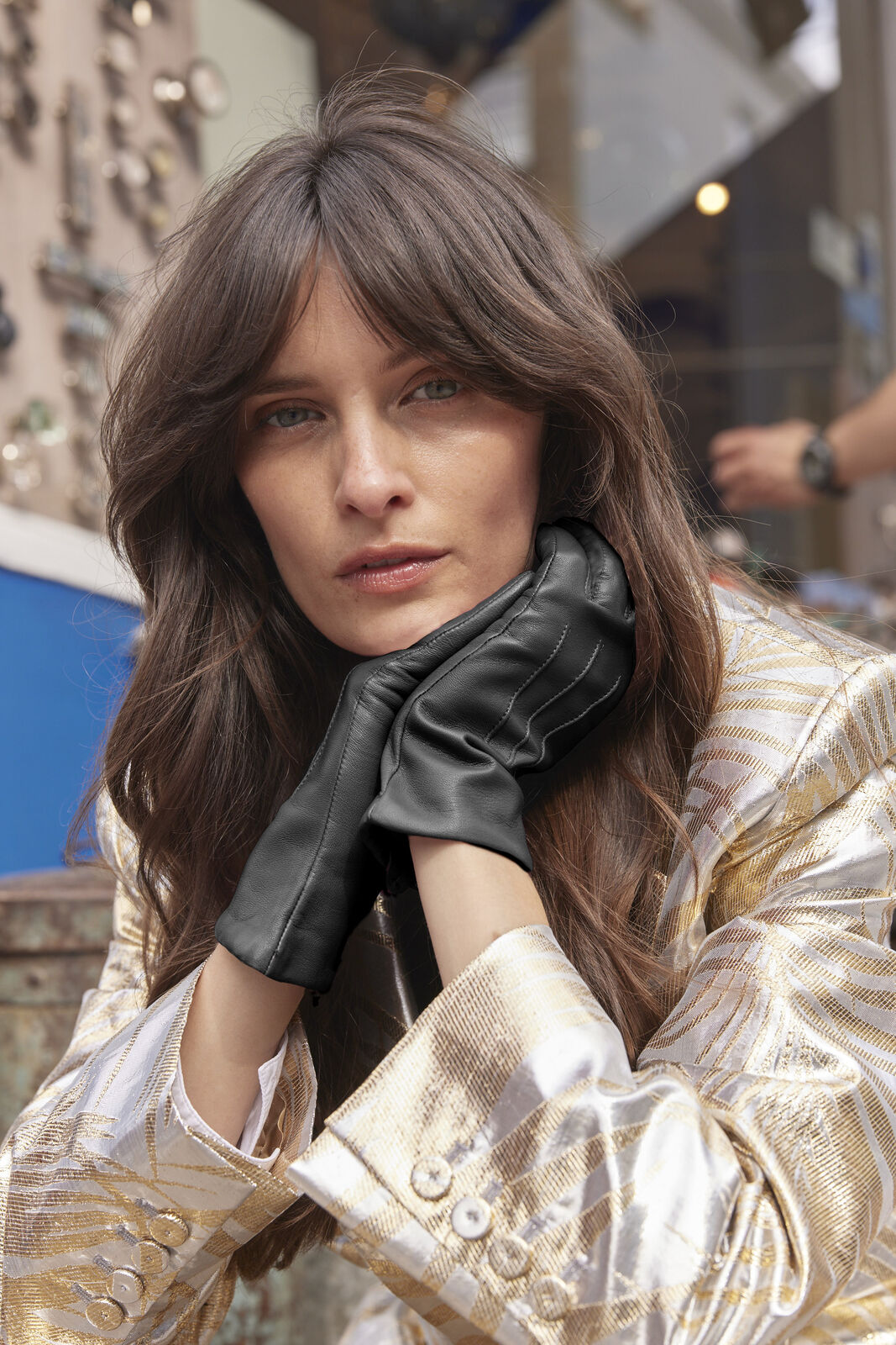 Dents Womens Three Point Leather Gloves in Black