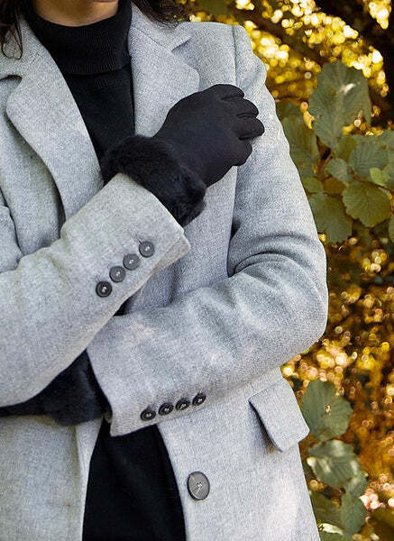 Dents Womens Louisa Sheepskin Gloves Winter Ladies Glove - Suede Black